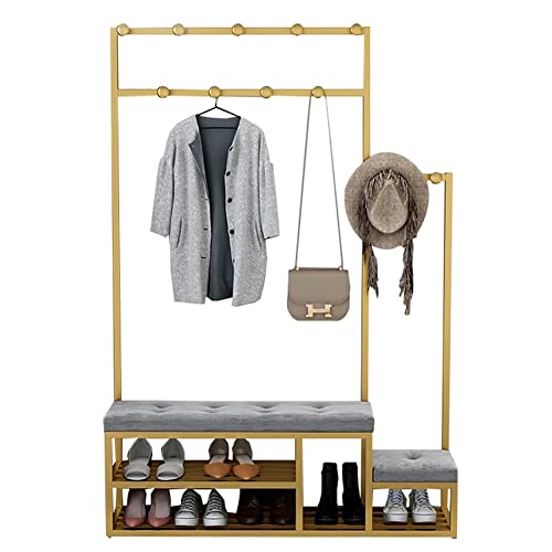 Moderne Garderobe für den Eingangsbereich, mit Schuhbank und Ablage, 203,2 cm, Flurbaum mit Haken, Metallrahmen und gepolsterter Sitz, perfekt für Schlammzimmer, Flur, Foyer, Grau von Generisch