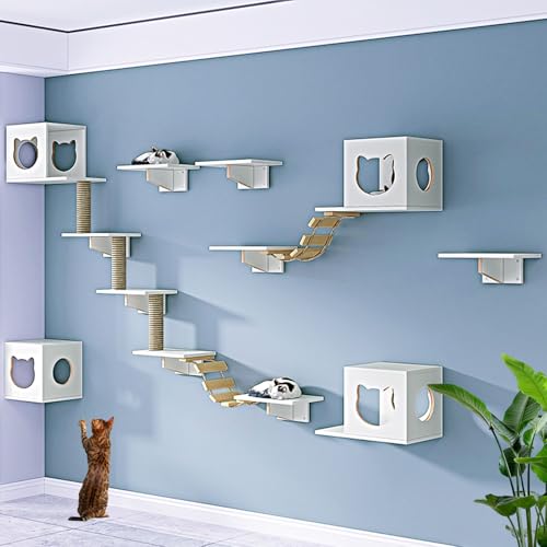 Moderne Katzen-Wandregale und Sitzstangen, verbreiterte Plattform mit Hanfseil-Hängesäule und weicher Leiter, platzsparende Wandmontierte Katzenmöbel für Indoor-Katzen Moderne Katzen-Wandregale und Sitzstangen, verbreiterte Plattform mit Hanfseil-Hängesäule und weicher Leiter, platzsparende Wandmontierte Katzenmöbel für Indoor-Katzen von Generisch