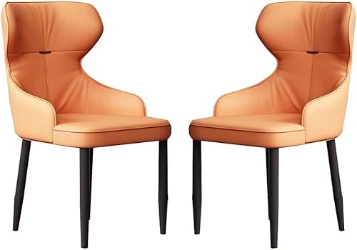 Moderne Küchen-Esszimmerstühle, 2er-Set, Leder-Seitenstuhl, ergonomischer Sitz, stabile Metallbeine aus Kohlenstoffstahl(Light Orange) von Generisch