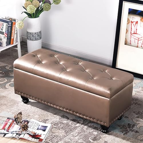 Moderne Kunstleder-Aufbewahrungsbank, rechteckig, gepolstert, Schuhhocker, multifunktional, Eingangsbereich, Ottomane, stilvolle Couch-Sitz, für Wohnzimmer und Flur von Generisch