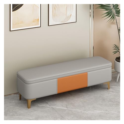 Moderne Kunstleder-Bank mit Stauraum, gepolstert, Eingangsbereich und Schlafzimmer-Fußstütze mit goldfarbenen Beinen, stilvoller Fenstersitz (100 x 40 x 40 cm) von Generisch