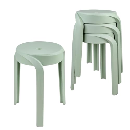 Moderne Kunststoffhocker 4er Set, 45 cm runde Stapelstühle für den Innen- und Außenbereich, stilvolles Wirbel-Design von Generisch
