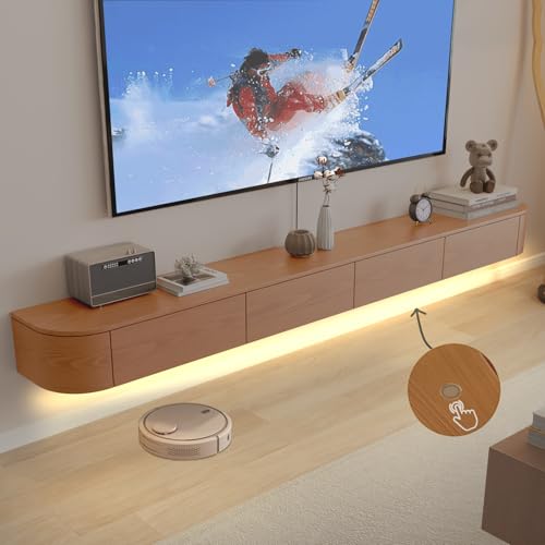 Moderne LED-TV-Wohnwand | Unterhaltungskonsole aus Massivholz mit Klapptüren | Stilvolles Regal für Wohnzimmer & Büro (Kirsche 180 cm) von Generisch
