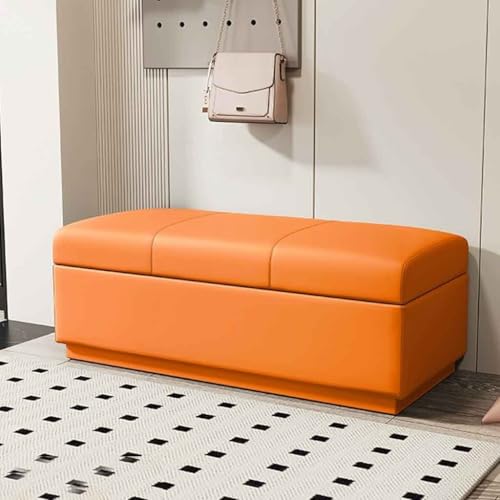 Moderne Leder-Ottomane, Aufbewahrungsbox, Decken-Organizer, Bank, Fußhocker für Bett oder Fenster, stilvolle Fußstütze für Sofa (90 cm) von Generisch