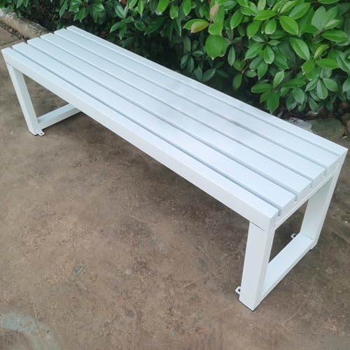 Moderne Metall Gartenbank 2 Personen Terrassensitz ohne Rückenlehne Wetterfest Lattenrost Design für Veranda Rasen Schulen 120.0 cm (Weiß) - Ideale Outdoor-Möbel von Generisch