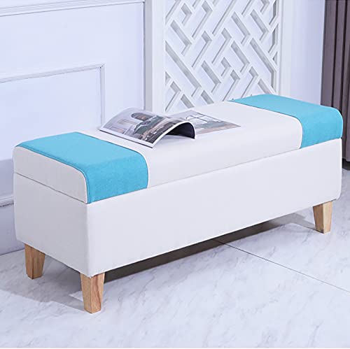 Moderne Multifunktionsbank für Wohnzimmer & Schlafzimmer, Leinen gepolsterte Fußstütze & Aufbewahrung, Ottomane, rechteckig, weiß-blau, Schuhwickelhocker mit Behälter Moderne Multifunktionsbank für Wohnzimmer & Schlafzimmer, Leinen gepolsterte Fußstütze & Aufbewahrung, Ottomane, rechteckig, weiß-blau, Schuhwickelhocker mit Behälter von Generisch