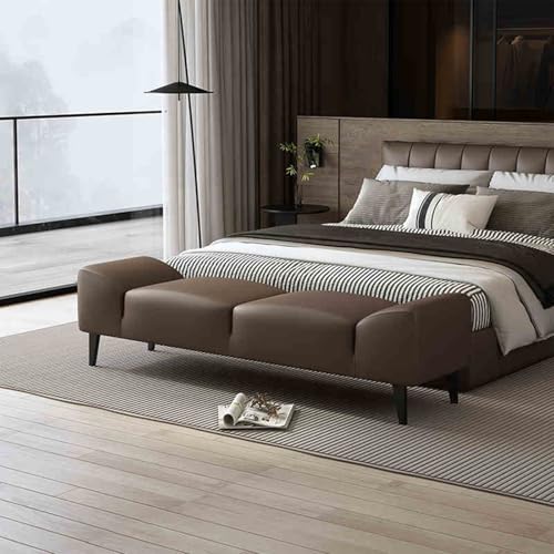 Moderne Nappaleder, gepolsterte Bettbank, stilvoller Akzenthocker mit Massivholzrahmen, für Wohnzimmer und Schlafzimmer, funktionale Fußstütze für den Eingangsbereich, 2–1,5 m von Generisch