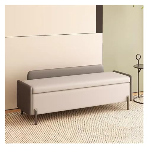 Moderne Ottoman-Bank aus PU-Leder mit dickem Kissen, grau, 100 cm, stilvolle gepolsterte Sitzgelegenheit mit Fensteraufbewahrung, perfekt für Wohnzimmer oder Schlafzimmer von Generisch