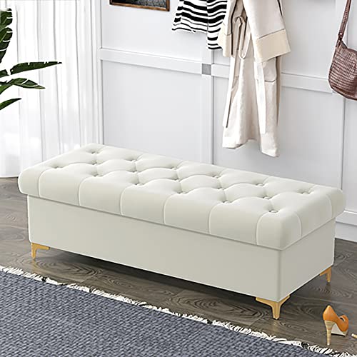 Moderne Ottoman-Bank aus Samt mit Stauraum für Schlafzimmer und Wohnzimmer, stilvolle gepolsterte Fußstütze, Weiß, 152,4 cm, Luxus-Wohnmöbel, Akzentstück Moderne Ottoman-Bank aus Samt mit Stauraum für Schlafzimmer und Wohnzimmer, stilvolle gepolsterte Fußstütze, Weiß, 152,4 cm, Luxus-Wohnmöbel, Akzentstück von Generisch