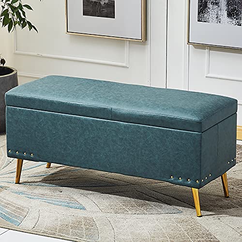 Moderne Ottomane aus Kunstleder, 80 x 40 x 45 cm, weicher Sitzhocker mit multifunktionalem Design, Grün von Generisch