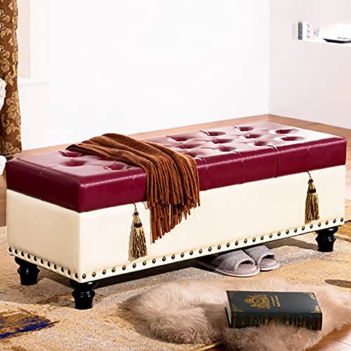 Moderne Ottomane aus Kunstleder für Wohnzimmer und Schlafzimmer, multifunktionaler Fußstützen-Hocker mit verstecktem Stauraum, cremefarben und fuchsia, 80 x 45 x 42 cm von Generisch
