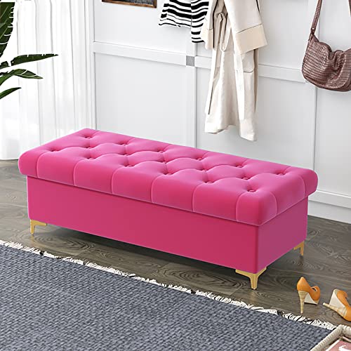 Moderne Ottomane aus Samt, mit Stauraum für Schlafzimmer, Wohnzimmer, gepolstertes Ende des Bettmöbels, Rosa, 120 x von Generisch