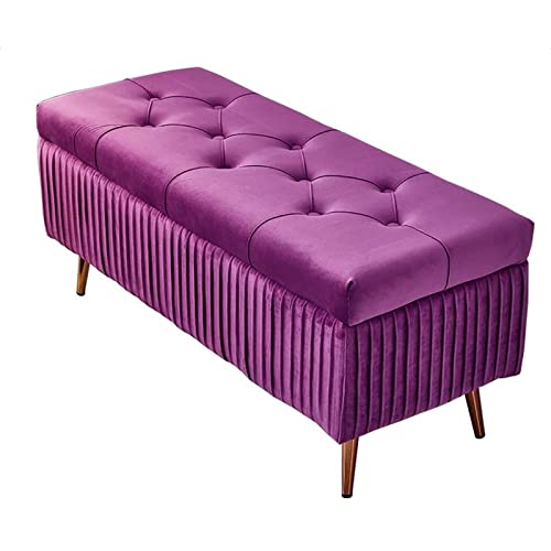 Moderne Ottomane aus Samt – getufteter rechteckiger Fußstützen-Hocker mit Metallbeinen für Schlafzimmer, Wohnzimmer, Eingangsbereich – Stilvoller Rple 61 x 40,6 x 45,7 cm von Generisch