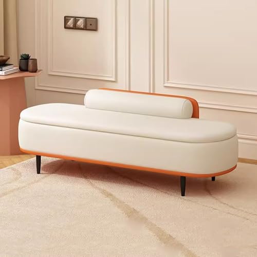 Moderne Ottomane mit Lendenkissen, stilvolle Aufbewahrungsbox für den Eingangsbereich, Fußstütze, Hocker, Beige und Orange, 80 cm, perfekt für Wohn- und Schlafzimmer-Dekor Moderne Ottomane mit Lendenkissen, stilvolle Aufbewahrungsbox für den Eingangsbereich, Fußstütze, Hocker, Beige und Orange, 80 cm, perfekt für Wohn- und Schlafzimmer-Dekor von Generisch