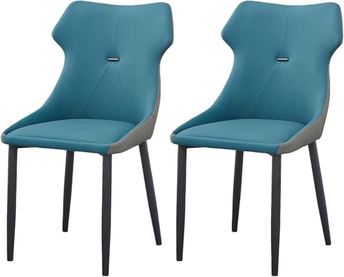 Moderne PU-Leder Esszimmerstühle 2er Set Gepolsterter Küchenstuhl mit Metallbeinen für Zuhause & Café Stilvolle dunkelblaue Esszimmermöbel von Generisch