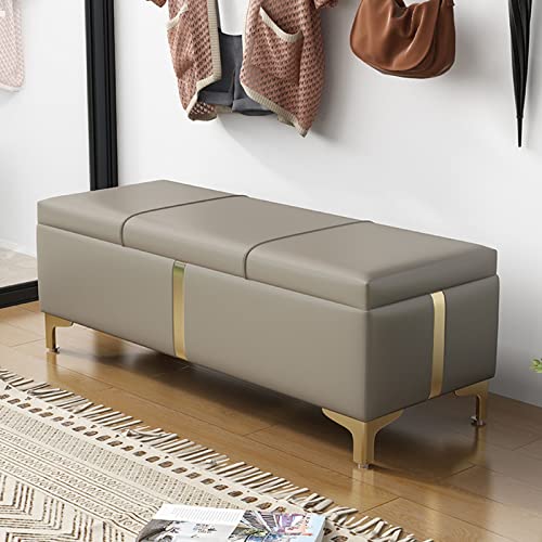 Moderne Polsterbank aus Leder mit Metallbeinen und Sicherheitsscharnier, multifunktionale Aufbewahrungs-Ottomane für Schlafzimmer, Wohnzimmer und Eingangsbereich Moderne Polsterbank aus Leder mit Metallbeinen und Sicherheitsscharnier, multifunktionale Aufbewahrungs-Ottomane für Schlafzimmer, Wohnzimmer und Eingangsbereich von Generisch