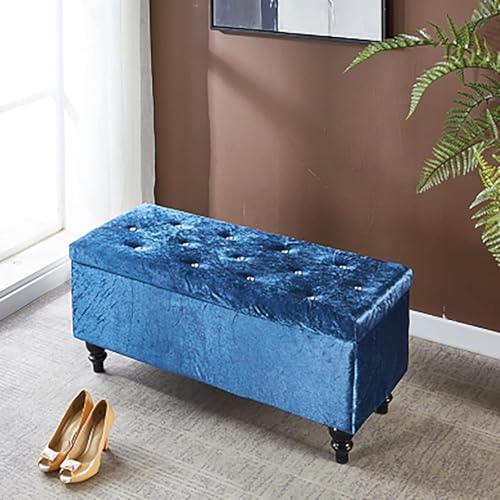 Moderne Samt Aufbewahrungs-Ottomane Bank mit Kristallknöpfen Polsterbett Endbank Holzrahmen 100 x 40 x 40 cm Stilvolle Aufbewahrungslösung für Zuhause von Generisch