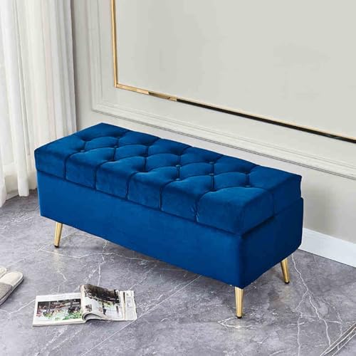 Moderne Samt-Aufbewahrungsbank, rechteckig, weicher Plüsch, für Eingangsbereich und Schlafzimmer, elegante blaue Möbel mit Stauraum (80 x 40 x 45 cm) von Generisch