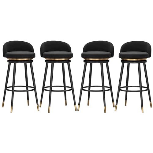 Moderne Samt Barhocker 4er Set mit Rückenlehne und Fußstütze Drehbar Thekenhöhe Küche Esszimmerstühle für stilvolle Café-Sitzgelegenheiten Polsterinselsitze für Frühstücksbereich von Generisch