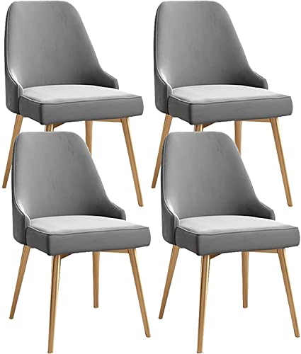 Moderne Samt-Küchenstühle / Esszimmerstühle, 4er-Set, hellgrau, Freizeitstühle mit Metallbeinen für Wohnzimmer, bequeme gepolsterte Sitzfläche und Rückenlehnen von Generisch