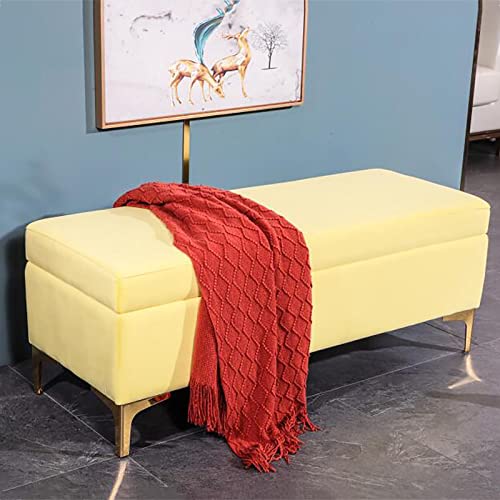 Moderne Samt Ottomane Bank mit Stauraum Gepolsterte Fußstütze für Wohnzimmer Eingangsmöbel Stilvolle Gelbe Ende des Bettes Sitz mit Metallbeinen 90 x 45 cm von Generisch