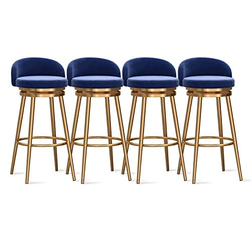Moderne Samt-Polsterhocker, Thekenhocker, Set mit 4 goldfarbenen Metallbeinen, Frühstücks-Barstühle mit niedriger Rückenlehne, für Küche, Insel, Esszimmer, 65 cm Höhe von Generisch
