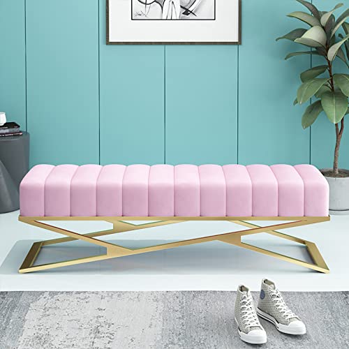 Moderne Samt Schuhbank Ottomane – Luxuriöser gepolsterter Eingangssitz mit X-förmigem Metallfuß, dekorativ getuftet für Schlafzimmer & Wohnzimmer – Platzsparend von Generisch