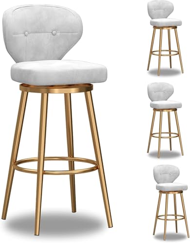 Moderne Samt-Thekenhocker, 4er-Set, mit 360° drehbarer Rückenlehne und bequemem Sitz, stilvolle Barhocker für Kücheninsel, Weiß, 65 cm Sitzhöhe von Generisch