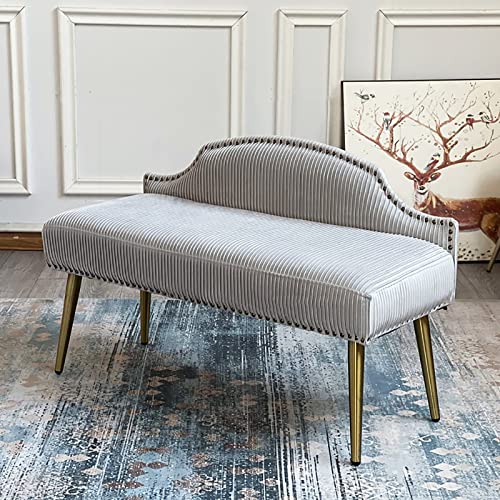 Moderne Samt-gepolsterte Schlafzimmerbank mit Rückenlehne, luxuriöses Sitzmöbel für den Eingangsbereich, Hellgrau, 80 x 40 x 66 cm von Generisch