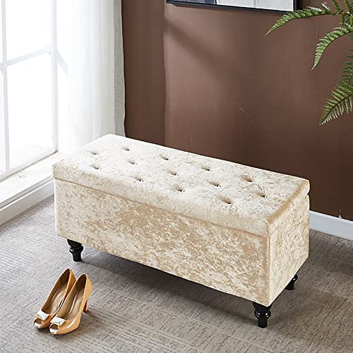 Moderne Samtbank mit Pouf, Massivholzstruktur, stilvolle Schlafzimmer-Aufbewahrung, Ottomane, 60 x 40 x 45 cm, perfekt für Heimdekoration Moderne Samtbank mit Pouf, Massivholzstruktur, stilvolle Schlafzimmer-Aufbewahrung, Ottomane, 60 x 40 x 45 cm, perfekt für Heimdekoration von Generisch