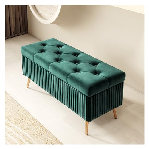 Moderne Samtbank mit Stauraum, Polsterhocker mit goldfarbenen Beinen für Schlafzimmer, Eingangsbereich oder Wohnzimmer, stilvolle Fußbettmöbel, 100 x 40 cm, Dunkelgrün von Generisch