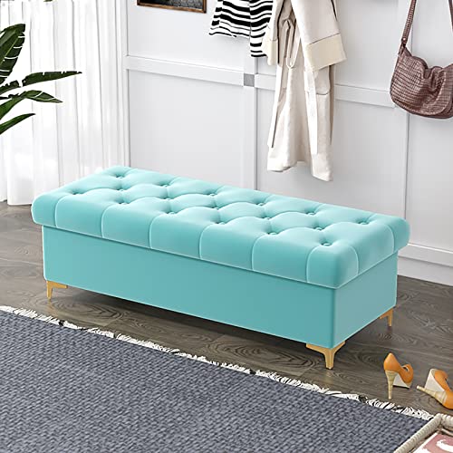 Moderne Samtbank mit Stauraum, luxuriös, gepolstert, für Schlafzimmer und Wohnzimmer, stilvolle blaue Wohnmöbel von Generisch