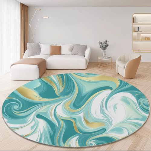 Moderne Sanfte Kurven Teppich Rund 160 cm rutschfest Teppiche Wohnzimmer, Runder Waschbar Teppiche Kurzflor Weich Runder Teppich Grün Weiß for Schlafzimmer Studie Heimbüro Küche von Generisch