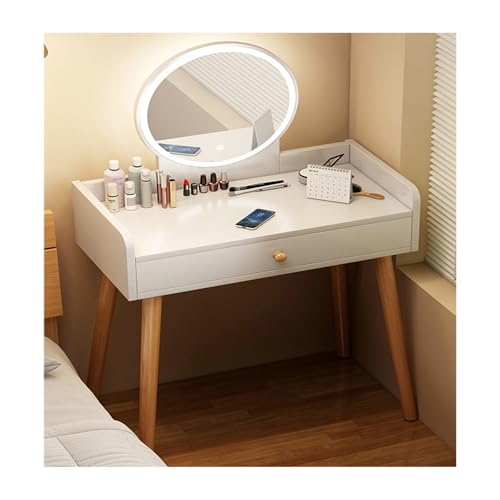 Moderne Schlafzimmer-Kommode aus Holz mit verstellbarem LED-Spiegel, geräumiger Ablagetisch, stabile Beine, hohe Tragfähigkeit (Weiß, 60 x 40 cm) von Generisch