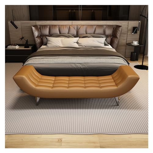 Moderne Schlafzimmerbank, Leder, gepolstert, 1,5 m lang, Orange von Generisch
