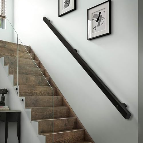 Moderne Schmiedeeiserne Treppe ils 1, rutschfester Haltegriff für Innen- und Außenbereich, quadratisches Rohr-Design, schwarzes Metallgeländer – 390 cm von Generisch