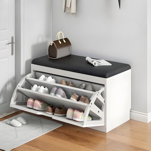 Moderne Schuhablage für den Eingangsbereich, mit Sitzkissen, freistehender Flurnizer mit versteckter Schuhaufbewahrung, stilvoll, 61 x 30,5 x 45,7 cm, Schwarz Moderne Schuhablage für den Eingangsbereich, mit Sitzkissen, freistehender Flurnizer mit versteckter Schuhaufbewahrung, stilvoll, 61 x 30,5 x 45,7 cm, Schwarz von Generisch