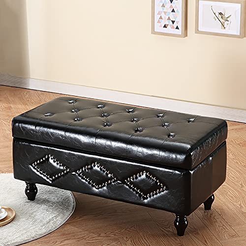 Moderne Schuhaufbewahrung Ottomane Bank PU Leder Massivholz für Wohnzimmer & Flur Multifunktionale Spielzeugtruhe & Schuhbank Stilvolles Schwarz Design von Generisch