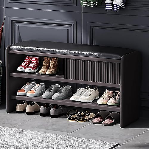 Moderne Schuhbank Eingangsbereich Aufbewahrungsbank mit Lederkissen Gepolstertes Schuhregal Dunkelgrau-Schwarz Flurmöbel 80x30x45cm Stilvoller Eingang Moderne Schuhbank Eingangsbereich Aufbewahrungsbank mit Lederkissen Gepolstertes Schuhregal Dunkelgrau-Schwarz Flurmöbel 80x30x45cm Stilvoller Eingang von Generisch