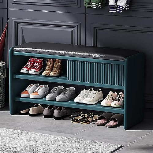 Moderne Schuhbank aus Holz, Eingangsbereich, Aufbewahrung mit Lederkissen, gepolstertes Schuhregal, schwarz-blau, Flurmöbel, kompakt, 80 x 30 x 45 cm, perfekt für den Eingangsbereich Moderne Schuhbank aus Holz, Eingangsbereich, Aufbewahrung mit Lederkissen, gepolstertes Schuhregal, schwarz-blau, Flurmöbel, kompakt, 80 x 30 x 45 cm, perfekt für den Eingangsbereich von Generisch
