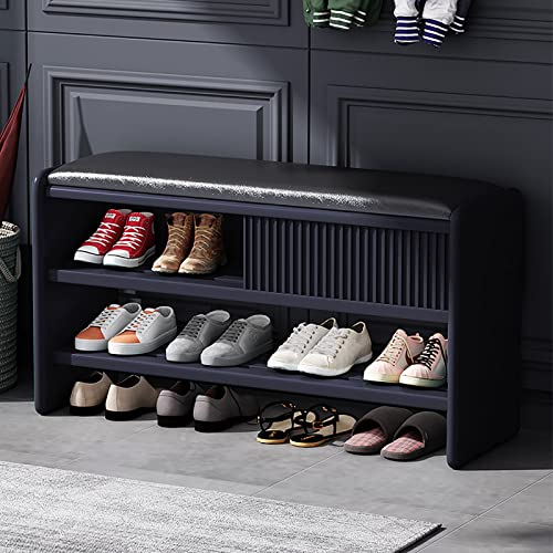 Moderne Schuhbank aus Holz mit Lederkissen, stilvoller gepolsterter Schuhschrank für Flur, Organisation, dunkelblau und schwarz, Sitzfläche, 120 x 30 x 45 cm Moderne Schuhbank aus Holz mit Lederkissen, stilvoller gepolsterter Schuhschrank für Flur, Organisation, dunkelblau und schwarz, Sitzfläche, 120 x 30 x 45 cm von Generisch