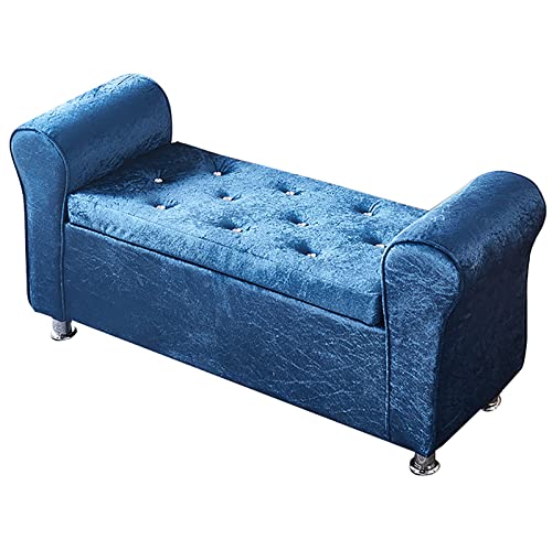 Moderne Schuhbank aus Samt mit Stauraum und getuftetem Fußhocker, blau, luxuriöse Eingangsmöbel für Wohnzimmer, 100 x 40 x 40 cm von Generisch