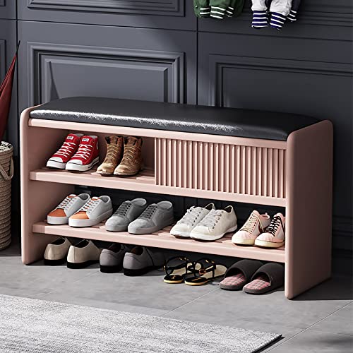Moderne Schuhbank mit Lederkissen, Holz-Eingangsbank, gepolsterter Schuhschrank und Flur-Organizer, stabiles Schuhregal, Möbel für Zuhause und Eingangsbereich (rosa-schwarzer Sitz, 100 x 30 x 45 cm von Generisch