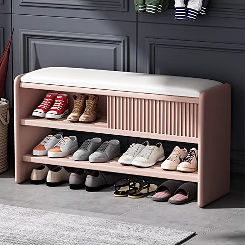 Moderne Schuhbank mit Lederkissen, Holz-Eingangsbank, gepolsterter Schuhschrank und Flur-Organizer, stabiles Schuhregal, Möbel für Zuhause und Eingangsbereich (rosa-weißer Sitz, 100 x 30 x 45 cm von Generisch