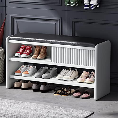 Moderne Schuhbank mit Lederkissen, stilvoller Holz-Eingangsbereich, gepolsterter Schuhschrank für Flur, platzsparende Möbel, Weiß und Schwarz, 120 x 30 x 45 cm Moderne Schuhbank mit Lederkissen, stilvoller Holz-Eingangsbereich, gepolsterter Schuhschrank für Flur, platzsparende Möbel, Weiß und Schwarz, 120 x 30 x 45 cm von Generisch