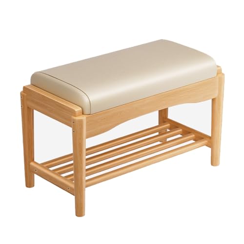 Moderne Schuhbank mit PU-Lederkissen, stilvoller Bauernhaus-Eingangsbereich und Schlafzimmeraufbewahrung, 60 cm, grauer Schrank für Flur, Wohnzimmer und Bettende von Generisch