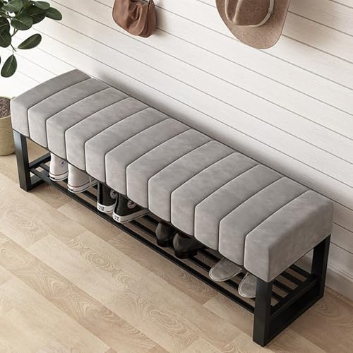Moderne Schuhregal Bank mit Kissen, platzsparendes Eingangsregal, stilvolle graue Eingangsbank für Wohnzimmer, Schlafzimmer, Flur (100 x 32 x 45 cm) von Generisch