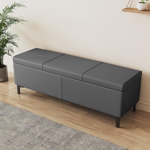 Moderne Sitzbank aus Kunstleder, mit Stauraum, gepolsterter Pouf für Eingangsbereich und Schlafzimmer, weicher Sitz zum Schuhwechseln, mit Metallbeinen, Dunkelgrau, 40 x 40 x 45 cm von Generisch