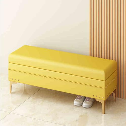 Moderne Sitzbank aus Kunstleder, rechteckig, mit Metallbeinen, stilvolle Ottomane für Eingangsbereich und Schlafzimmer, gelbe Aufbewahrungslösung von Generisch