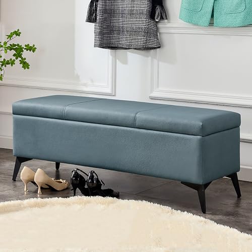 Moderne Sitzbank aus Kunstleder mit klappbarem Tablett, Polsterhocker für den Eingangsbereich, elegante Aufbewahrungslösung für Wohnzimmer und Schlafzimmer, 99 x 40 x 45 cm, Blau Moderne Sitzbank aus Kunstleder mit klappbarem Tablett, Polsterhocker für den Eingangsbereich, elegante Aufbewahrungslösung für Wohnzimmer und Schlafzimmer, 99 x 40 x 45 cm, Blau von Generisch